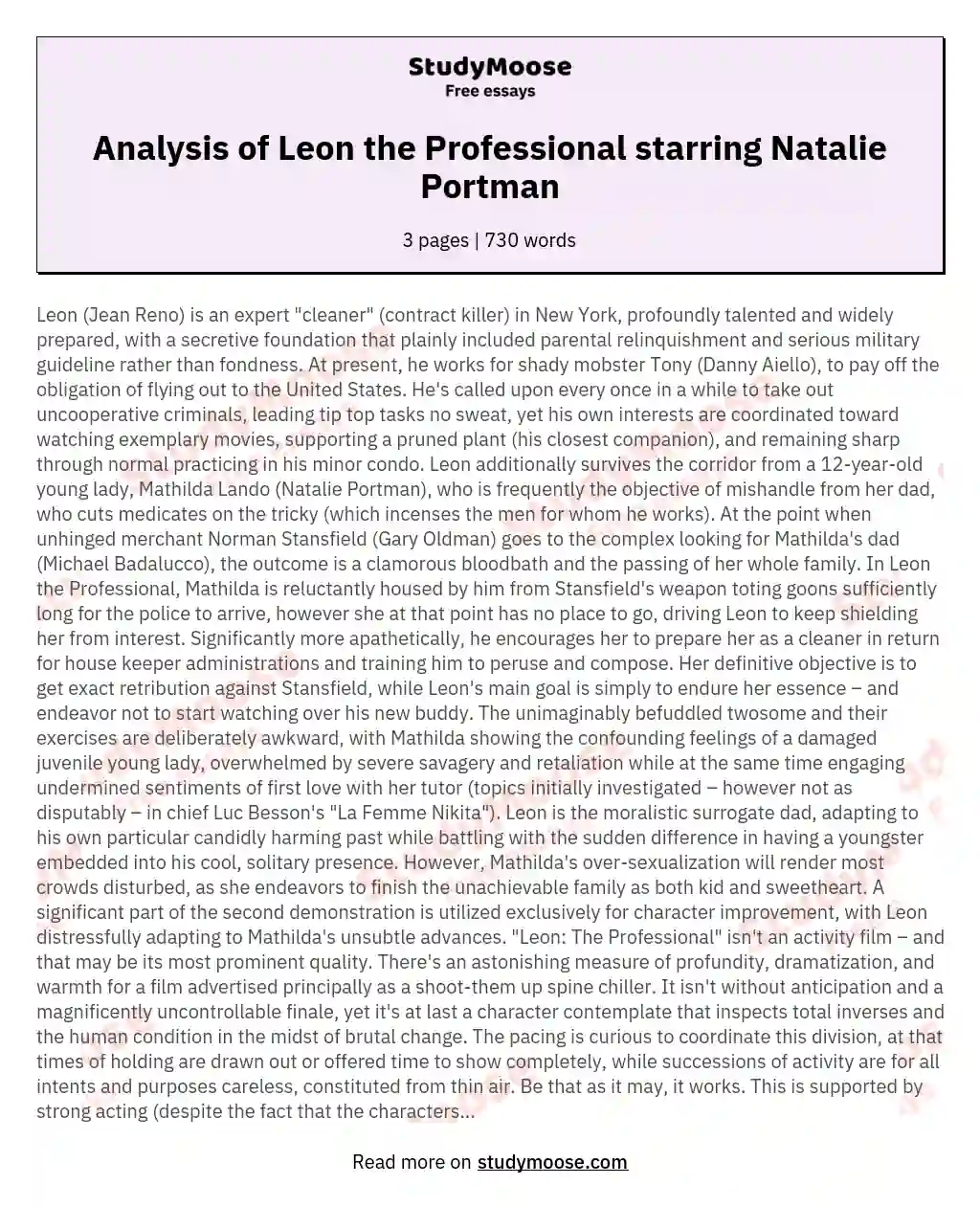 Analysis of Leon the Professional starring Natalie Portman