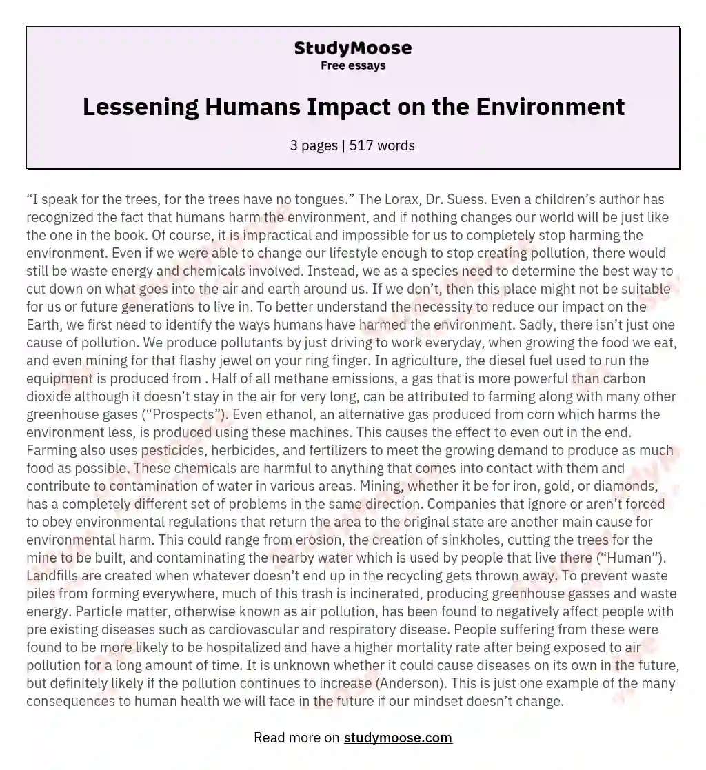 Lessening Humans Impact on the Environment