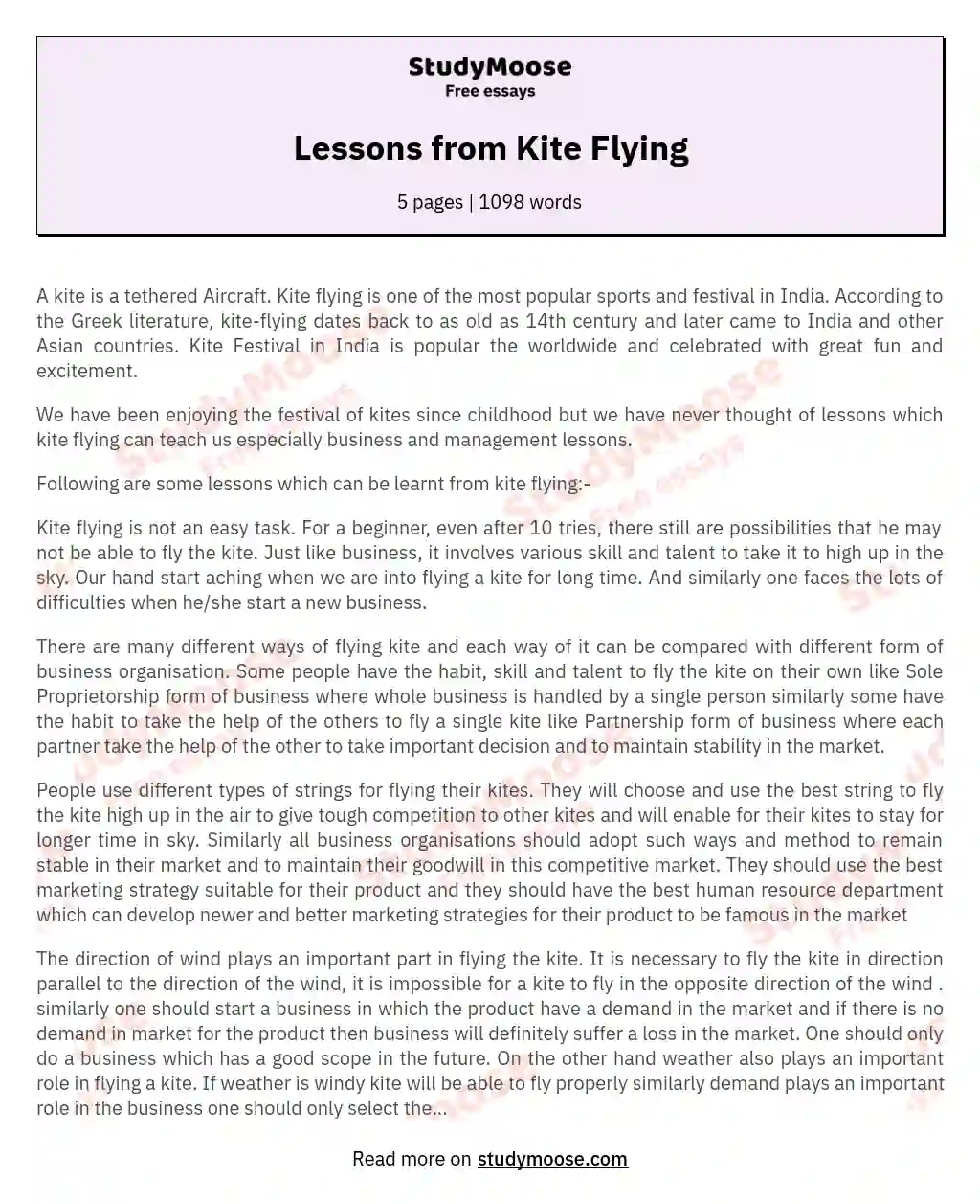 Lessons from Kite Flying essay