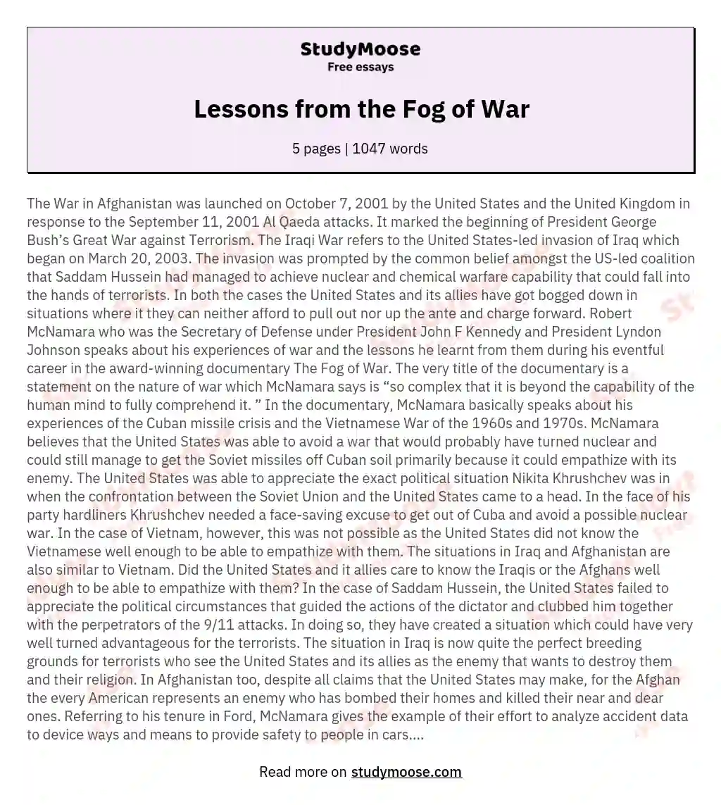 Lessons from the Fog of War essay