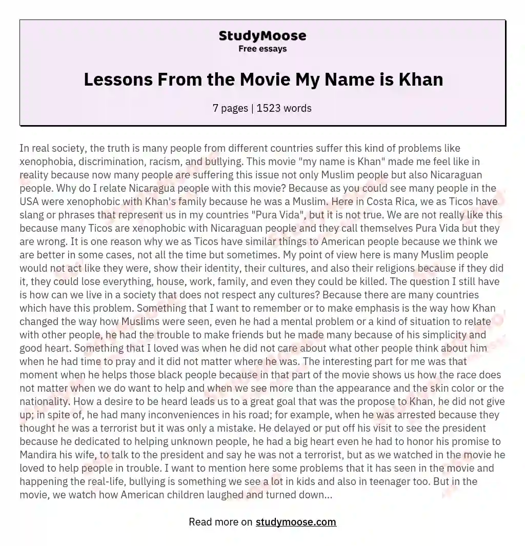Lessons From the Movie My Name is Khan essay