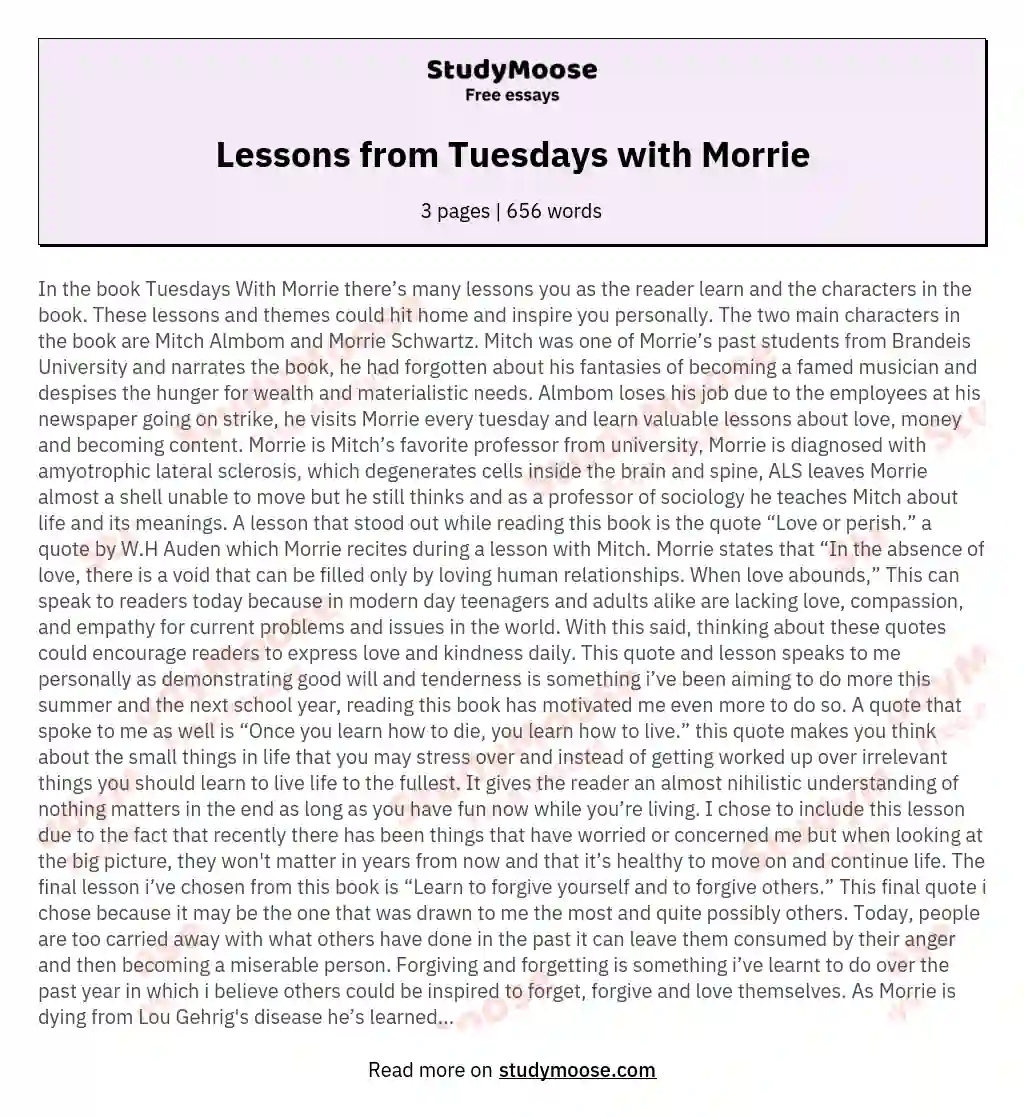 Lessons from Tuesdays with Morrie