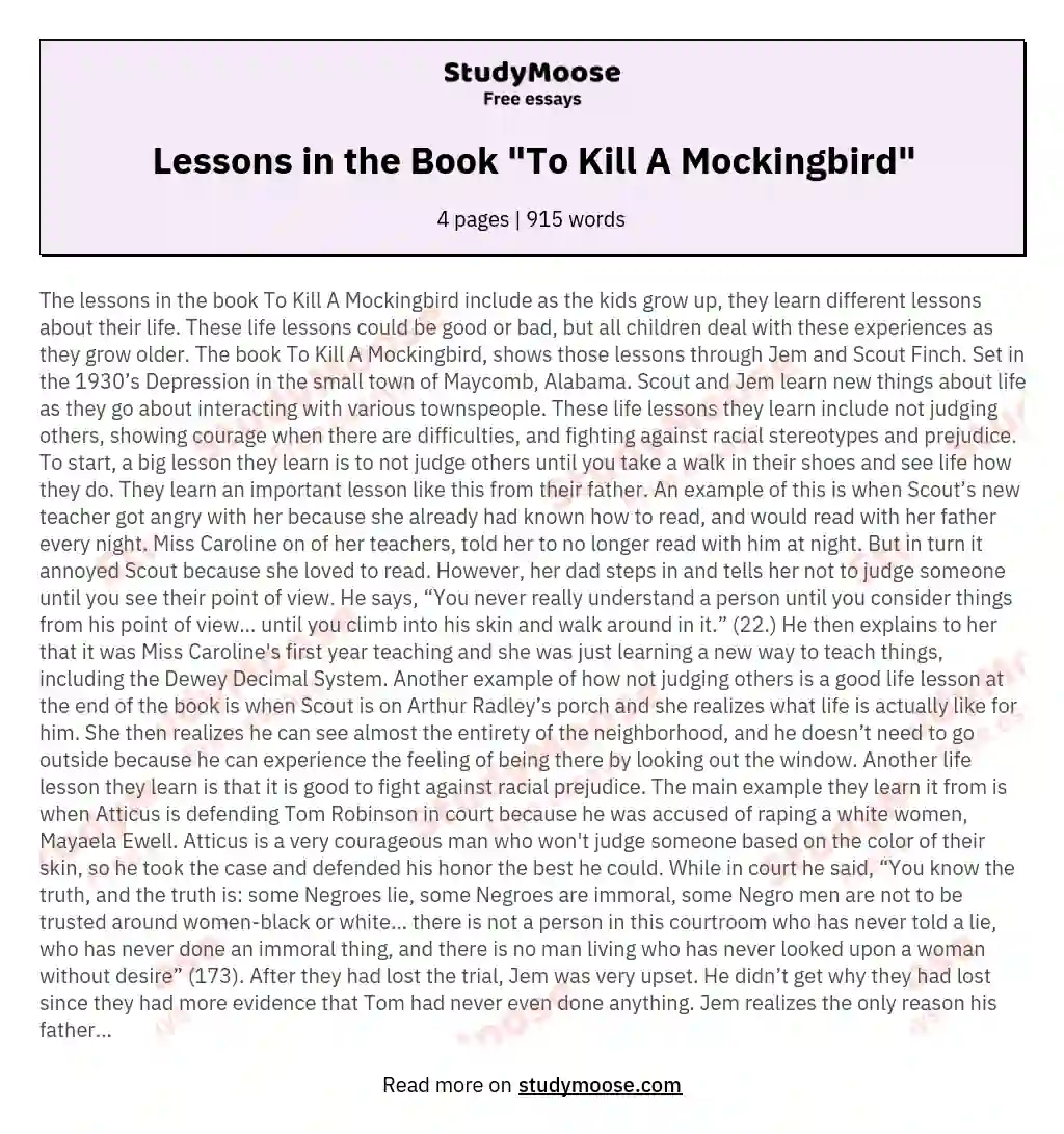 Lessons in the Book "To Kill A Mockingbird"