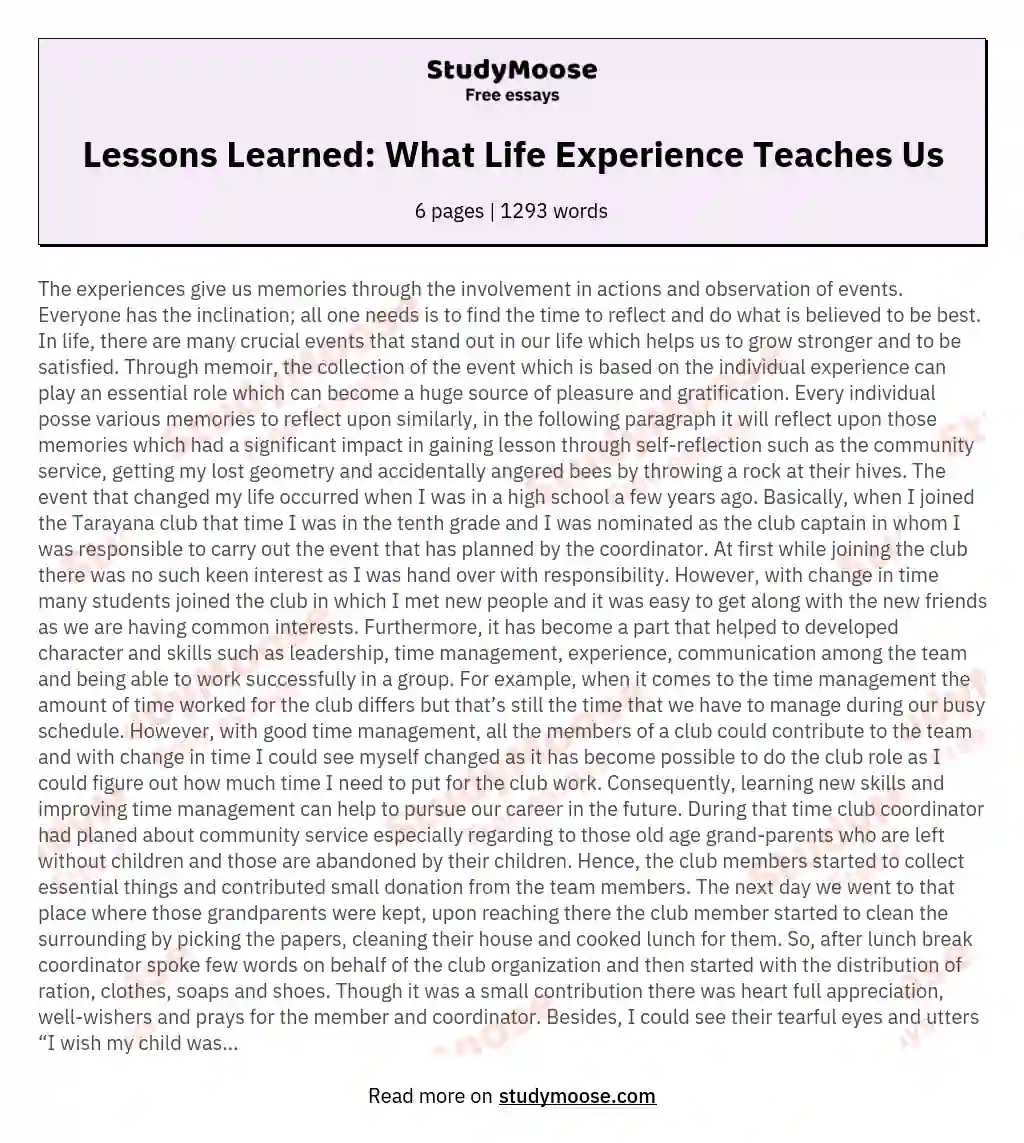 Lessons Learned: What Life Experience Teaches Us