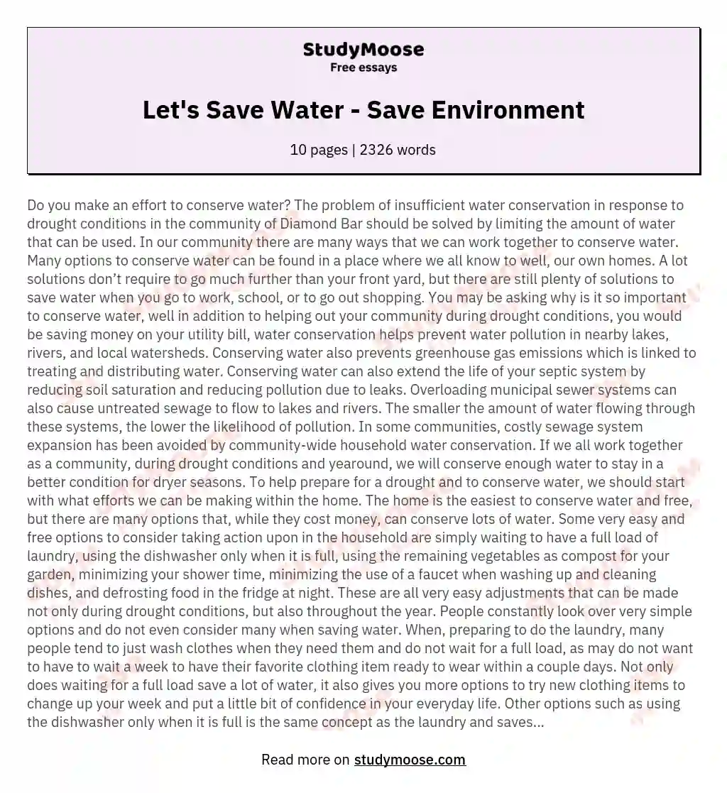Let's Save Water - Save Environment