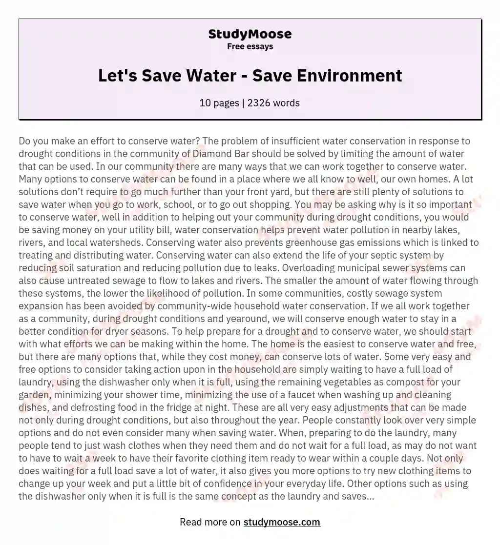 save water and energy essay