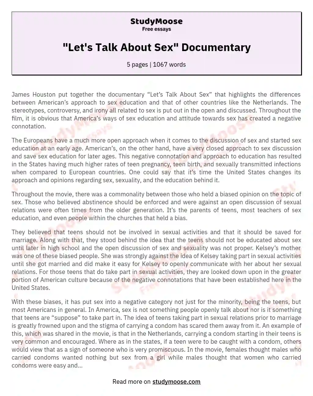"Let's Talk About Sex" Documentary essay