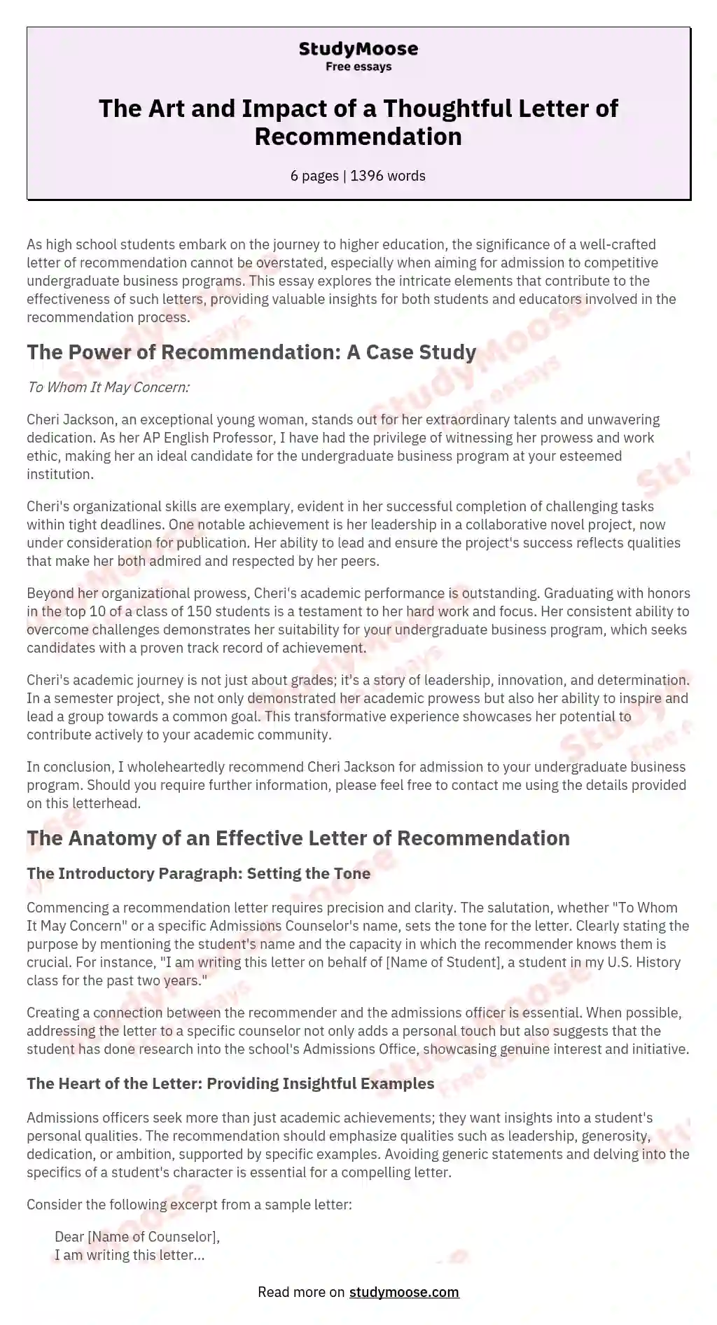 The Art and Impact of a Thoughtful Letter of Recommendation essay