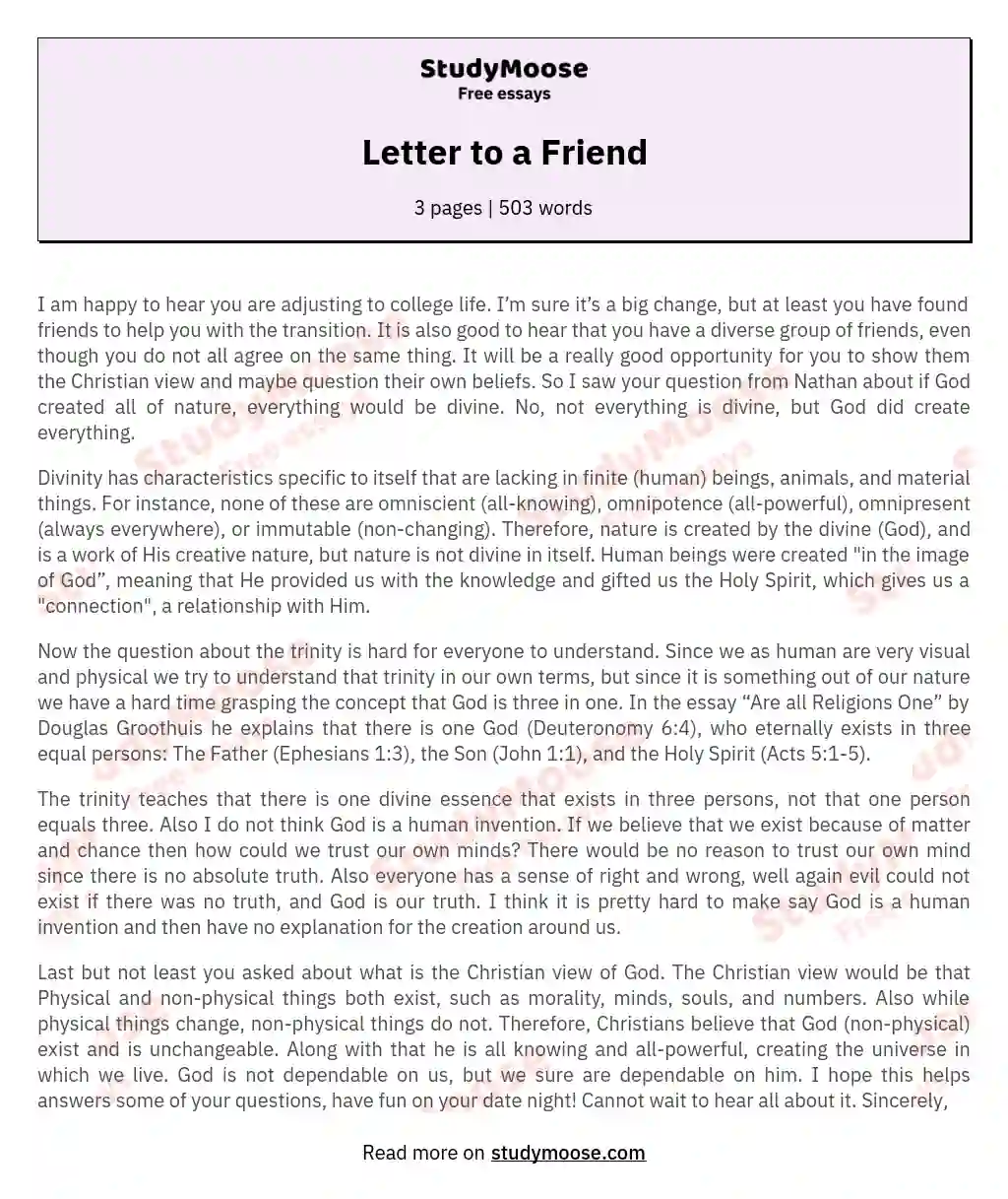 Letter to a Friend essay