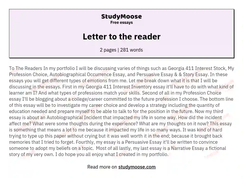 Letter to the reader essay