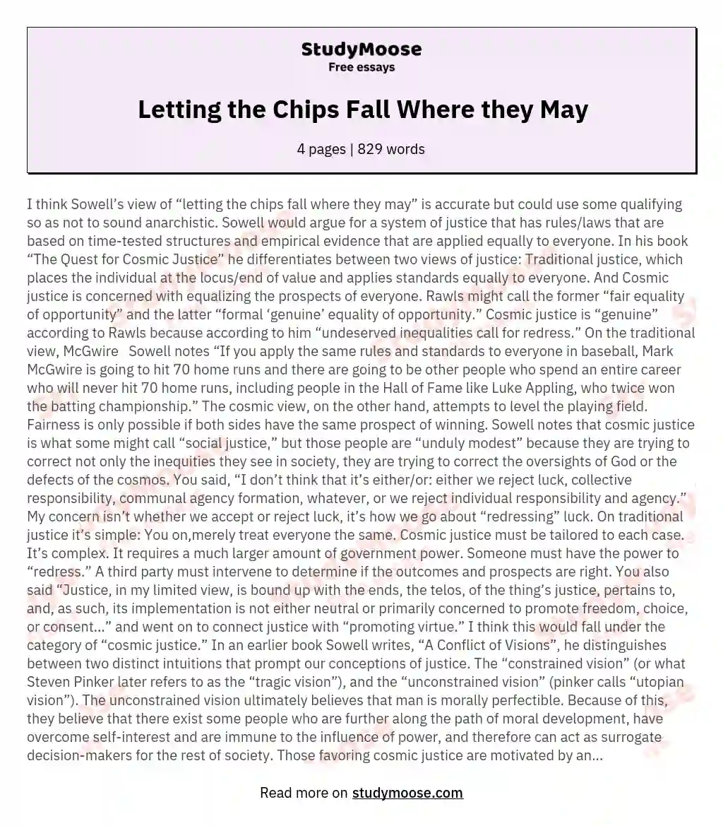 Letting the Chips Fall Where they May essay