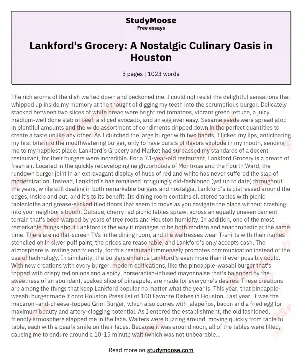 Lankford's Grocery: A Nostalgic Culinary Oasis in Houston essay