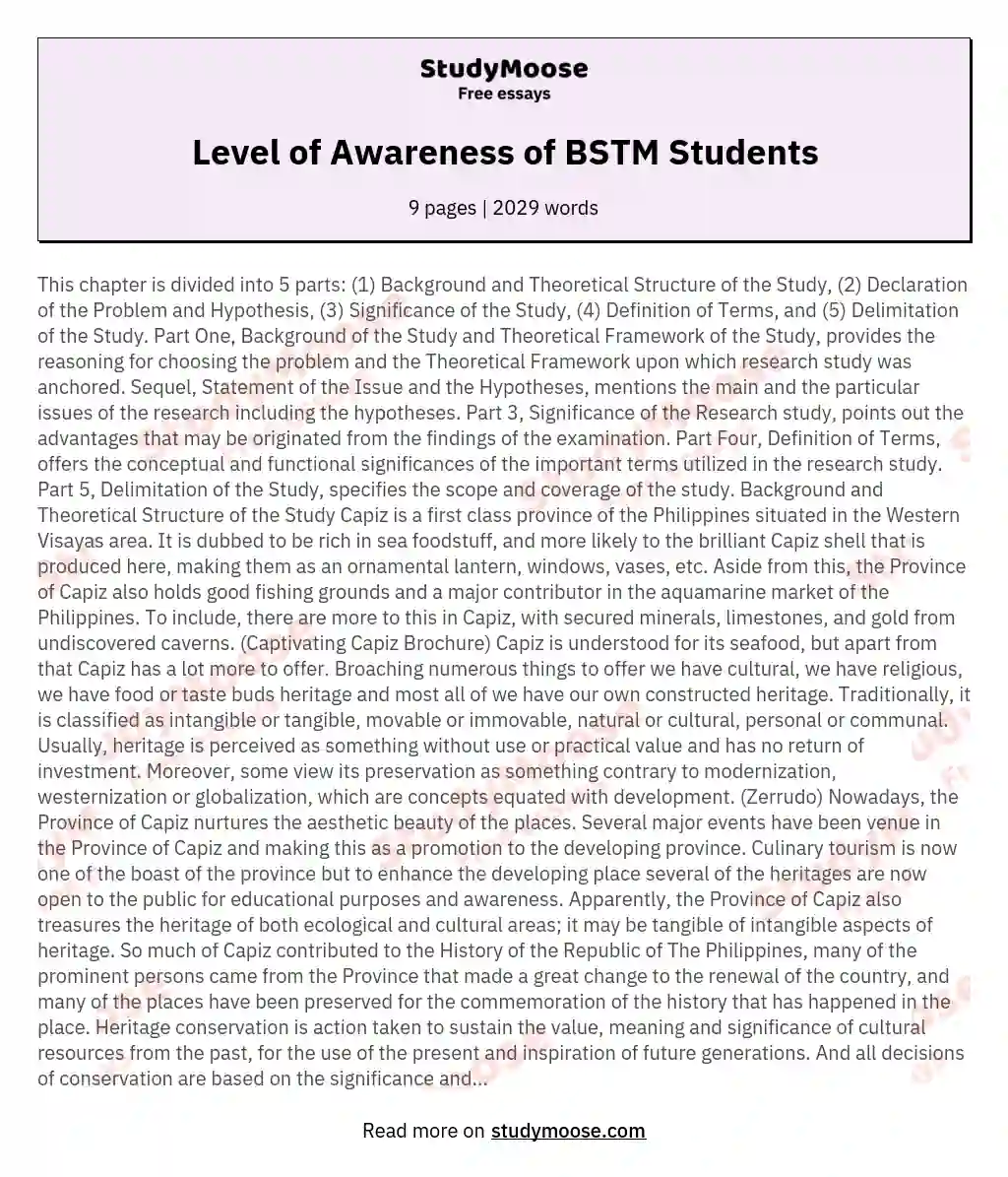 Level of Awareness of BSTM Students essay