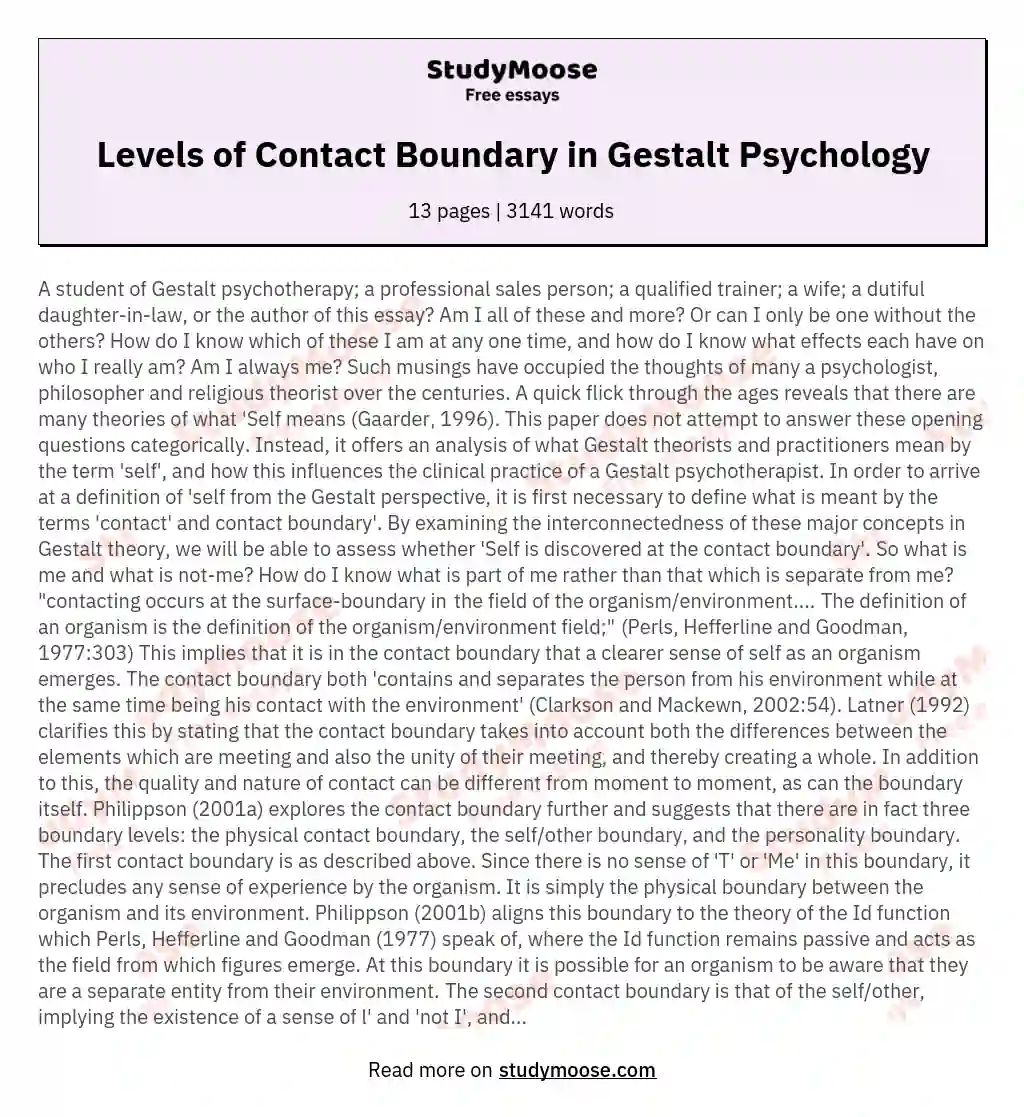 Levels of Contact Boundary in Gestalt Psychology essay