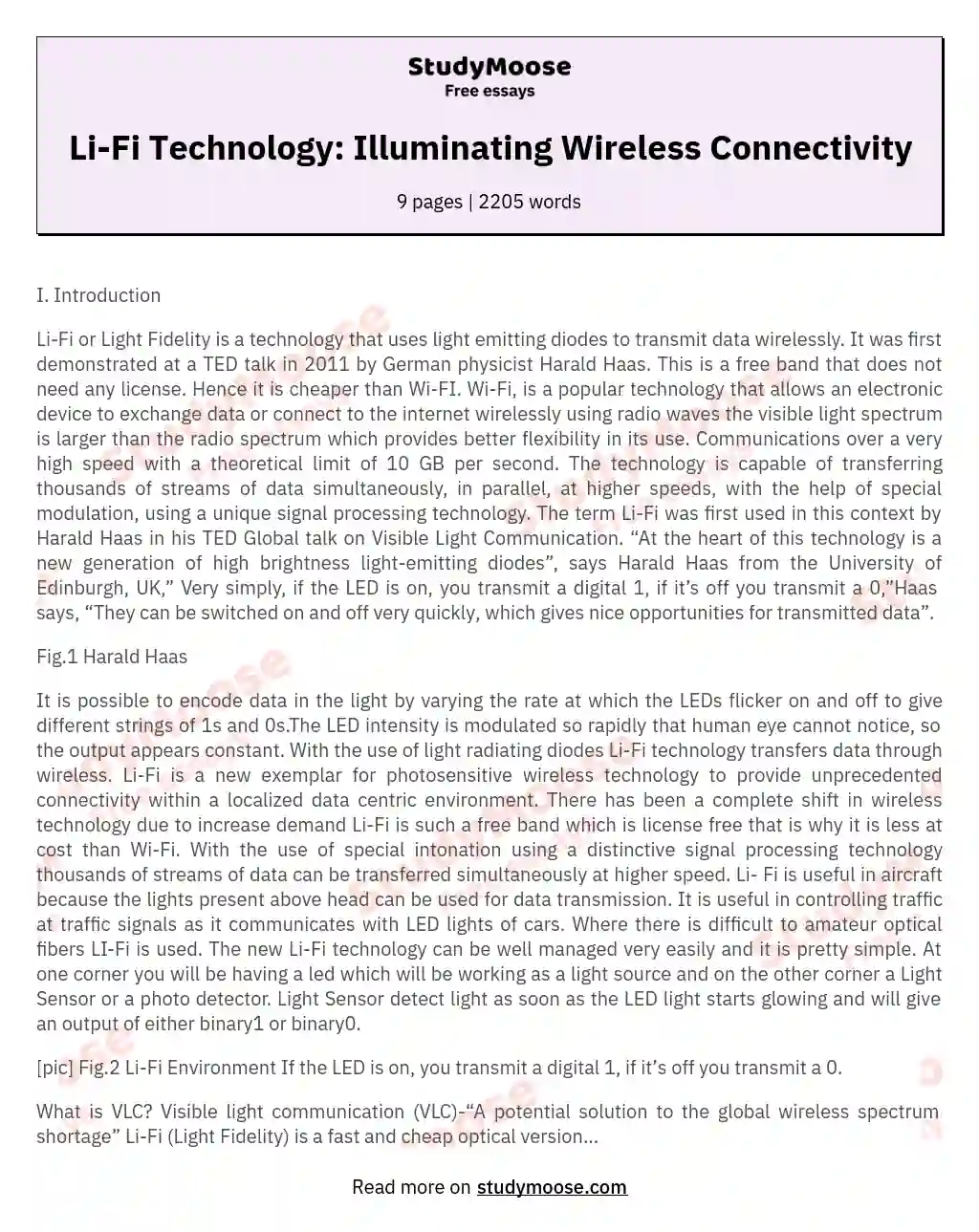 Li-Fi Technology: Illuminating Wireless Connectivity essay