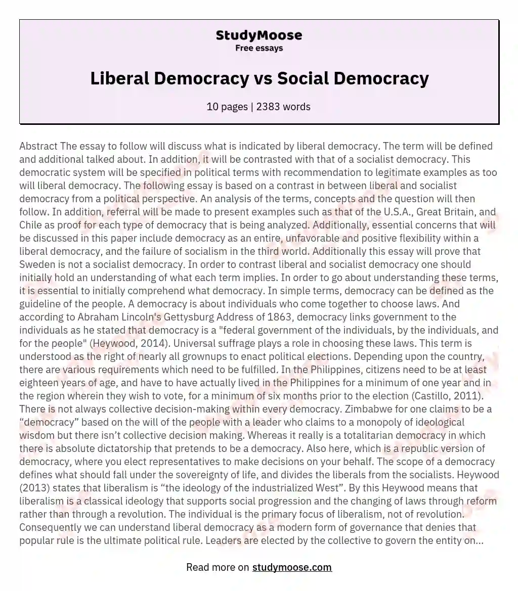 Liberal Democracy vs Social Democracy