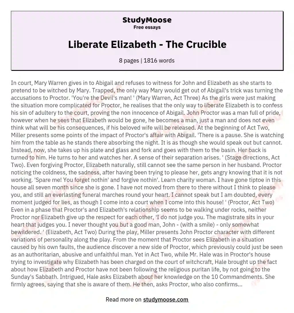 Liberate Elizabeth - The Crucible