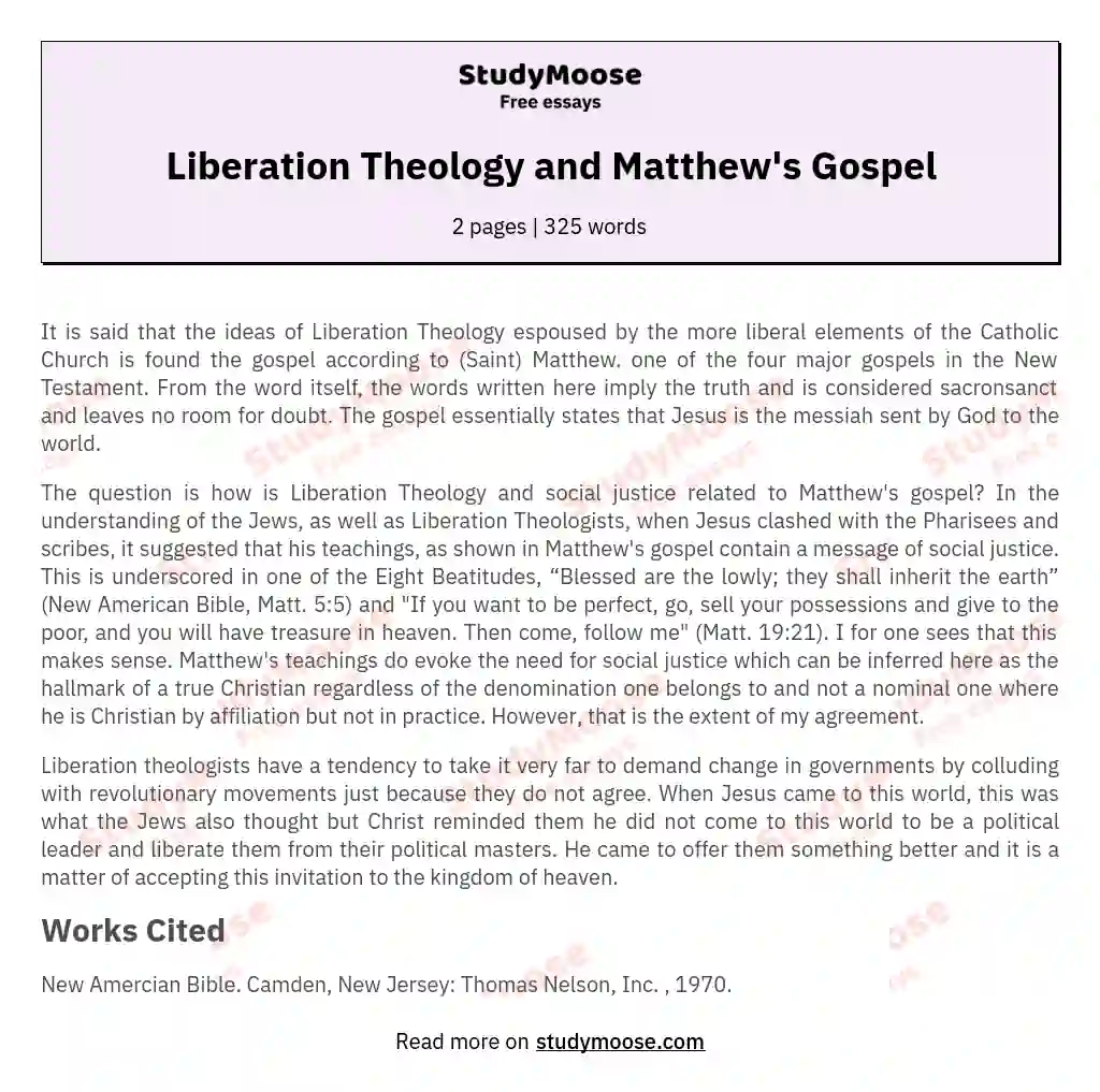Liberation Theology and Matthew's Gospel