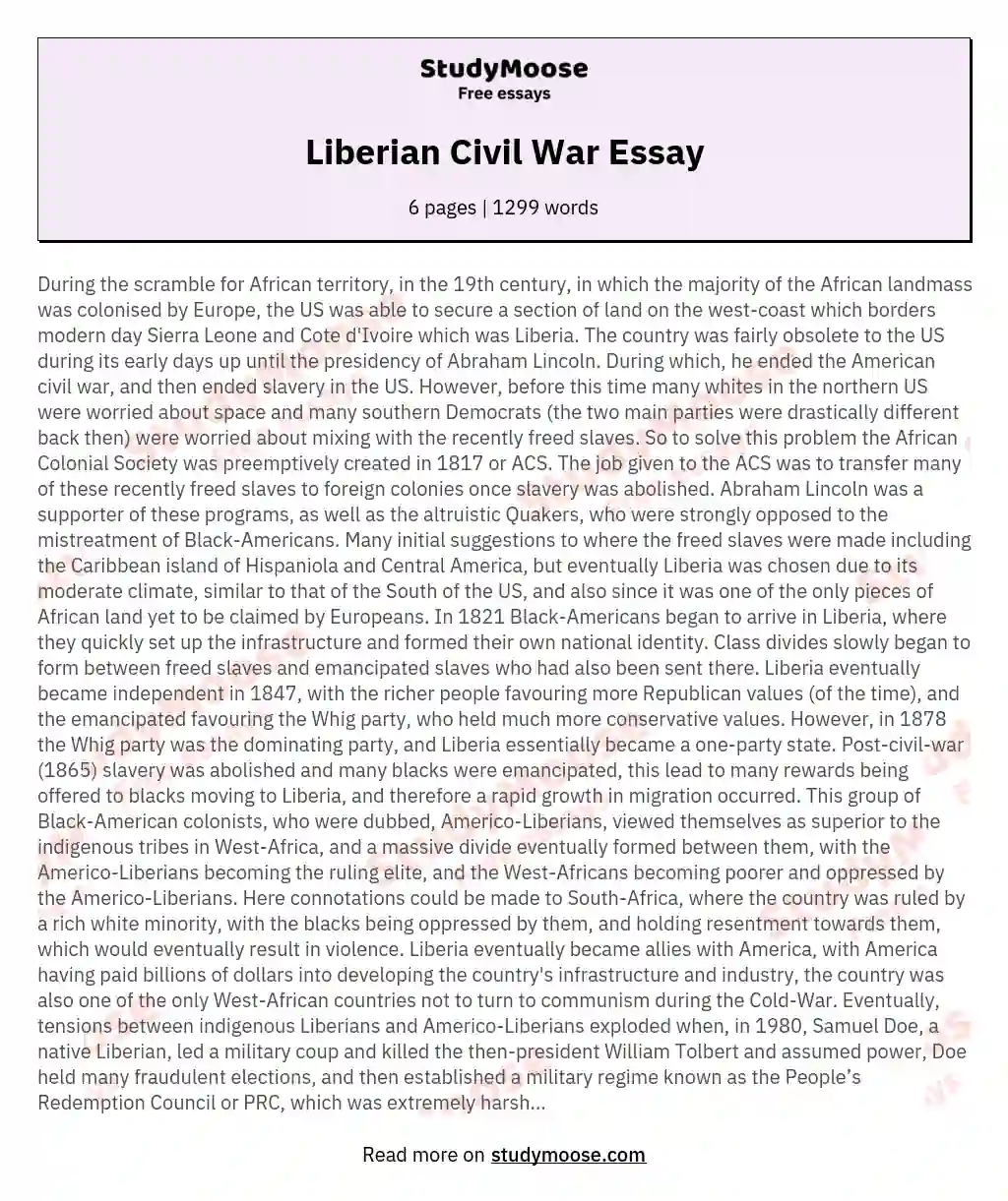 Liberian Civil War Essay essay