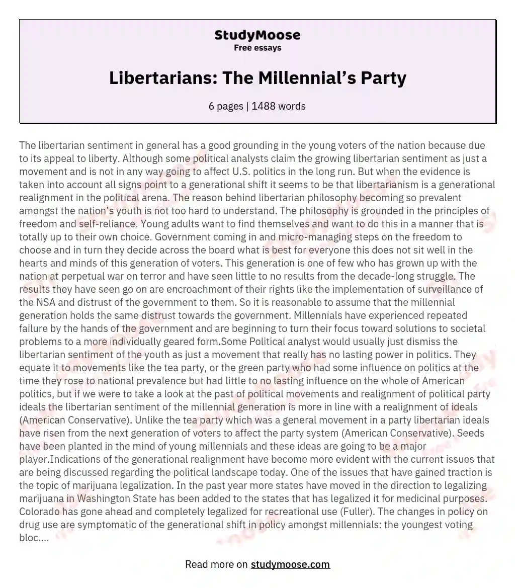 Libertarians: The Millennial’s Party essay
