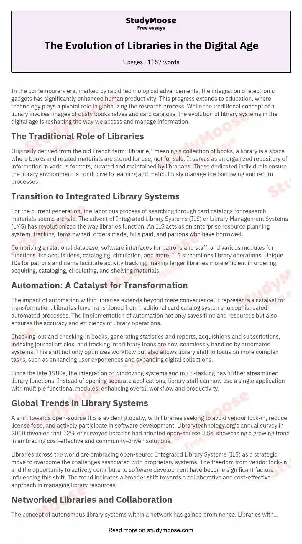 The Evolution of Libraries in the Digital Age essay