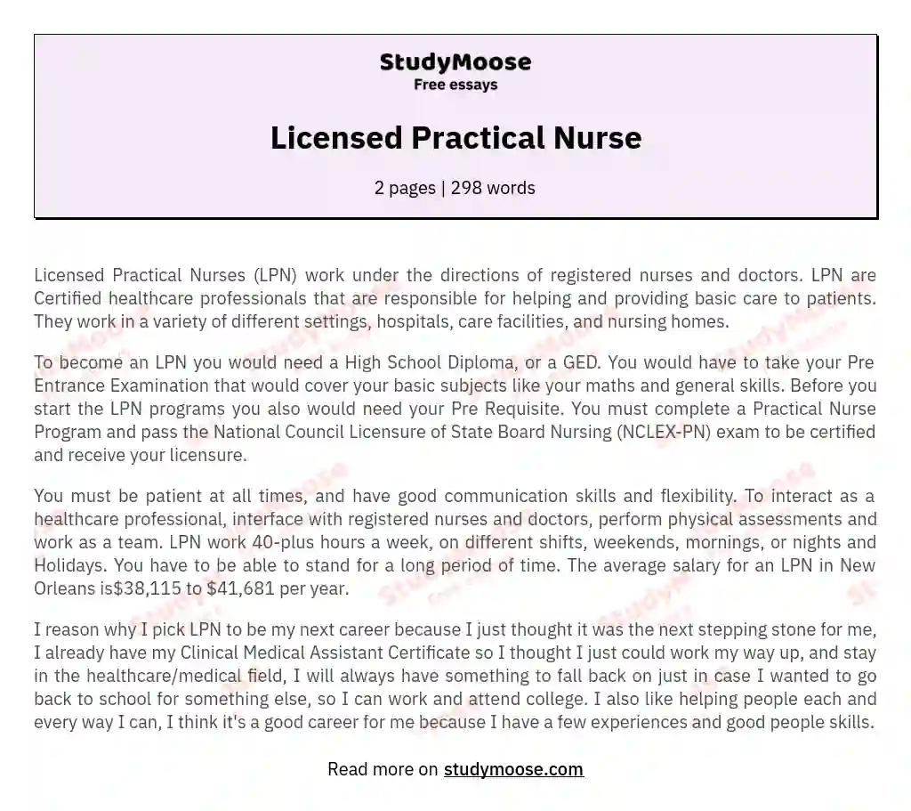 Licensed Practical Nurse essay