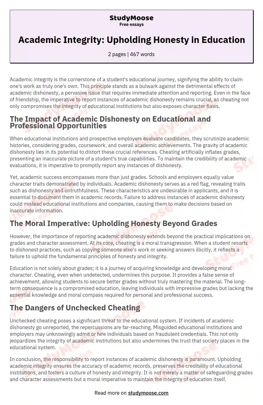 academic dishonesty cause and effect essay