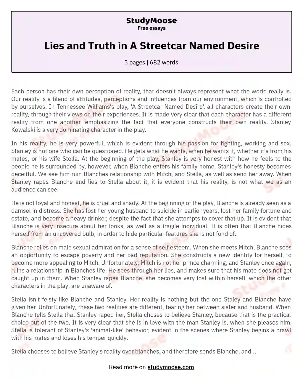 Lies and Truth in A Streetcar Named Desire