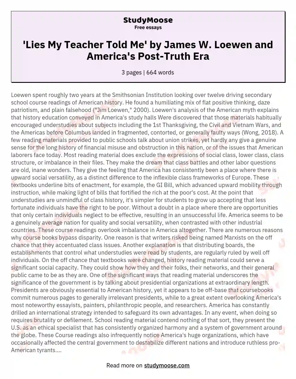'Lies My Teacher Told Me' by James W. Loewen and America's Post-Truth Era