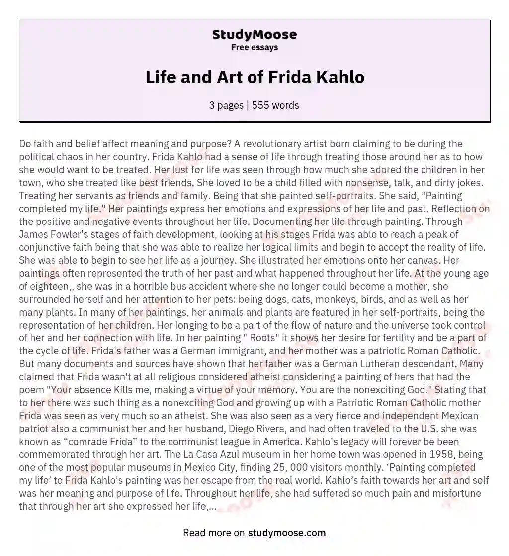 Life and Art of Frida Kahlo essay