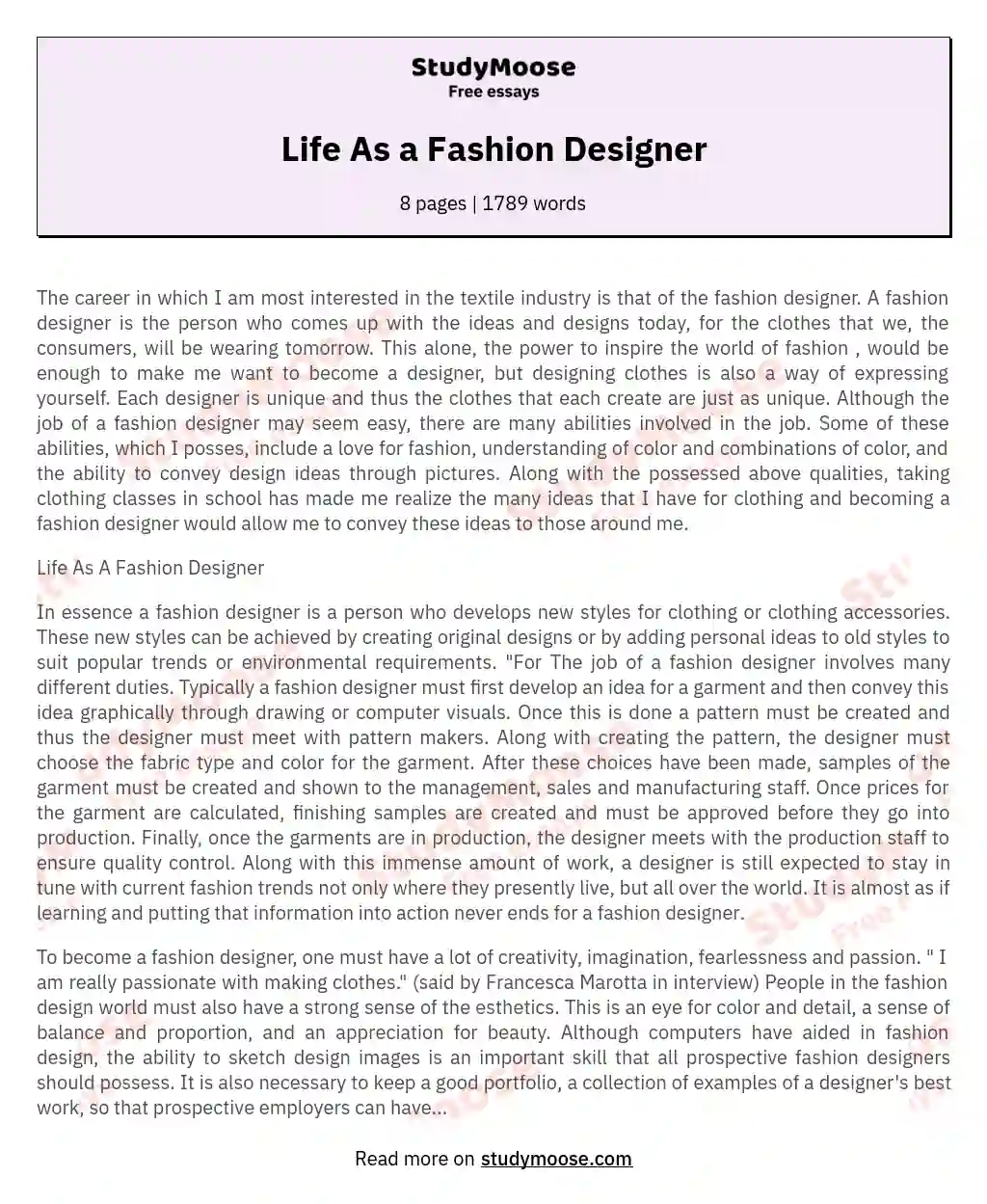Life As a Fashion Designer essay