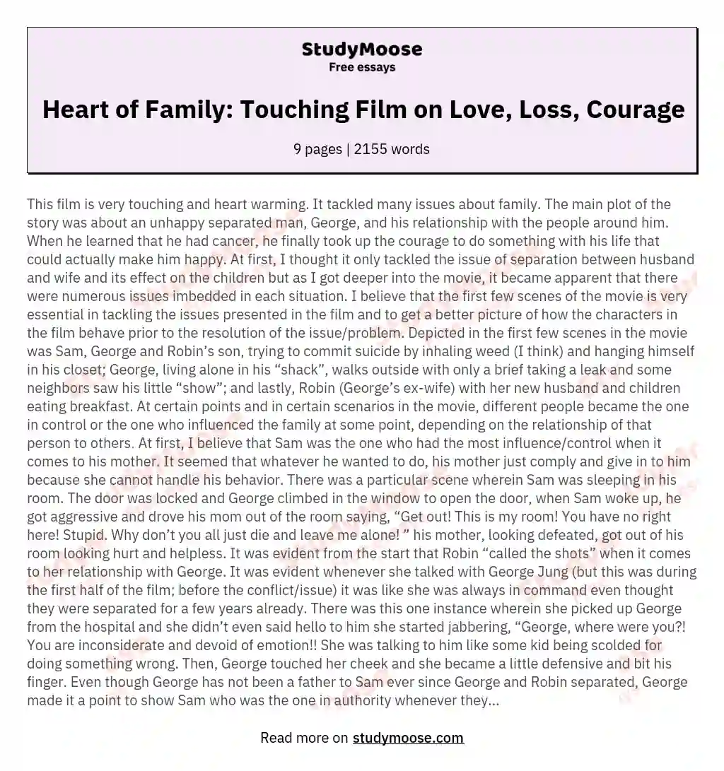 Heart of Family: Touching Film on Love, Loss, Courage essay