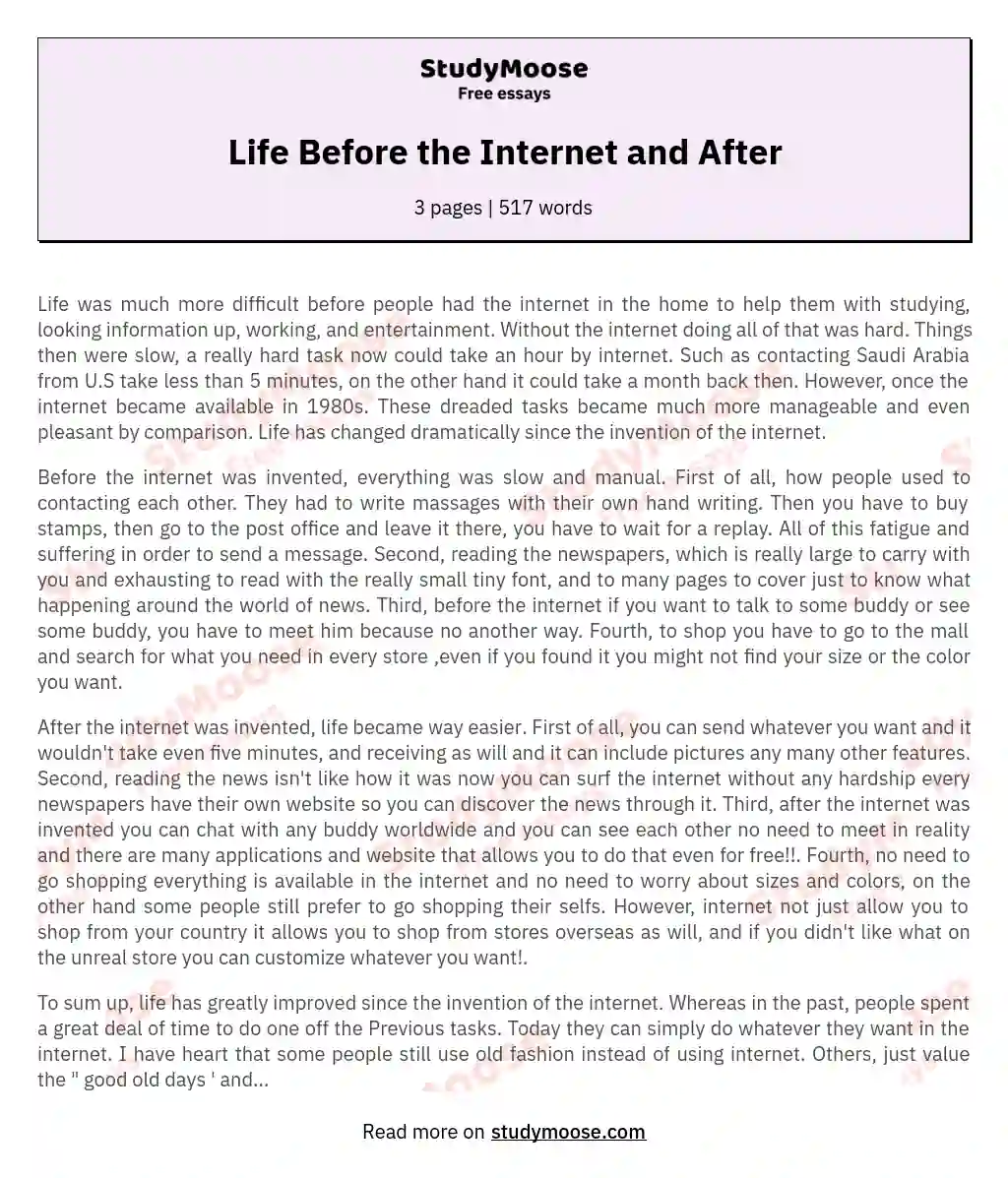 Life Before the Internet and After essay