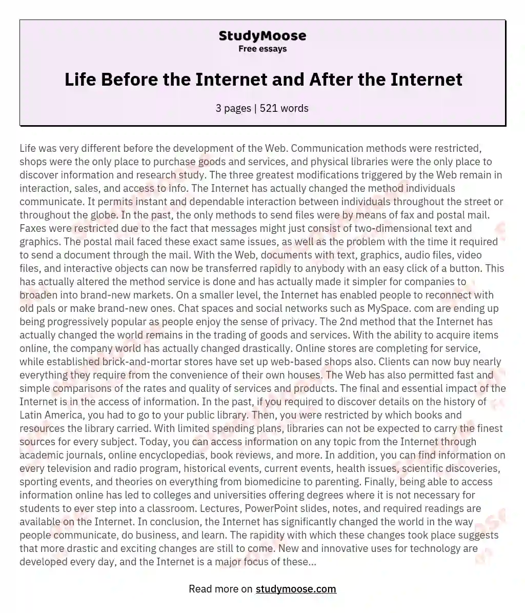 Life Before the Internet and After the Internet