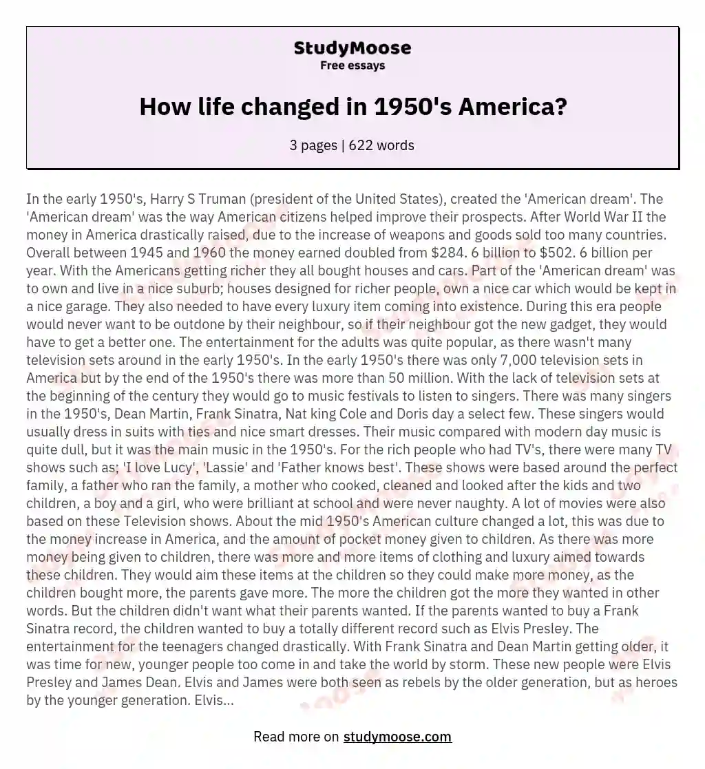 How life changed in 1950's America?