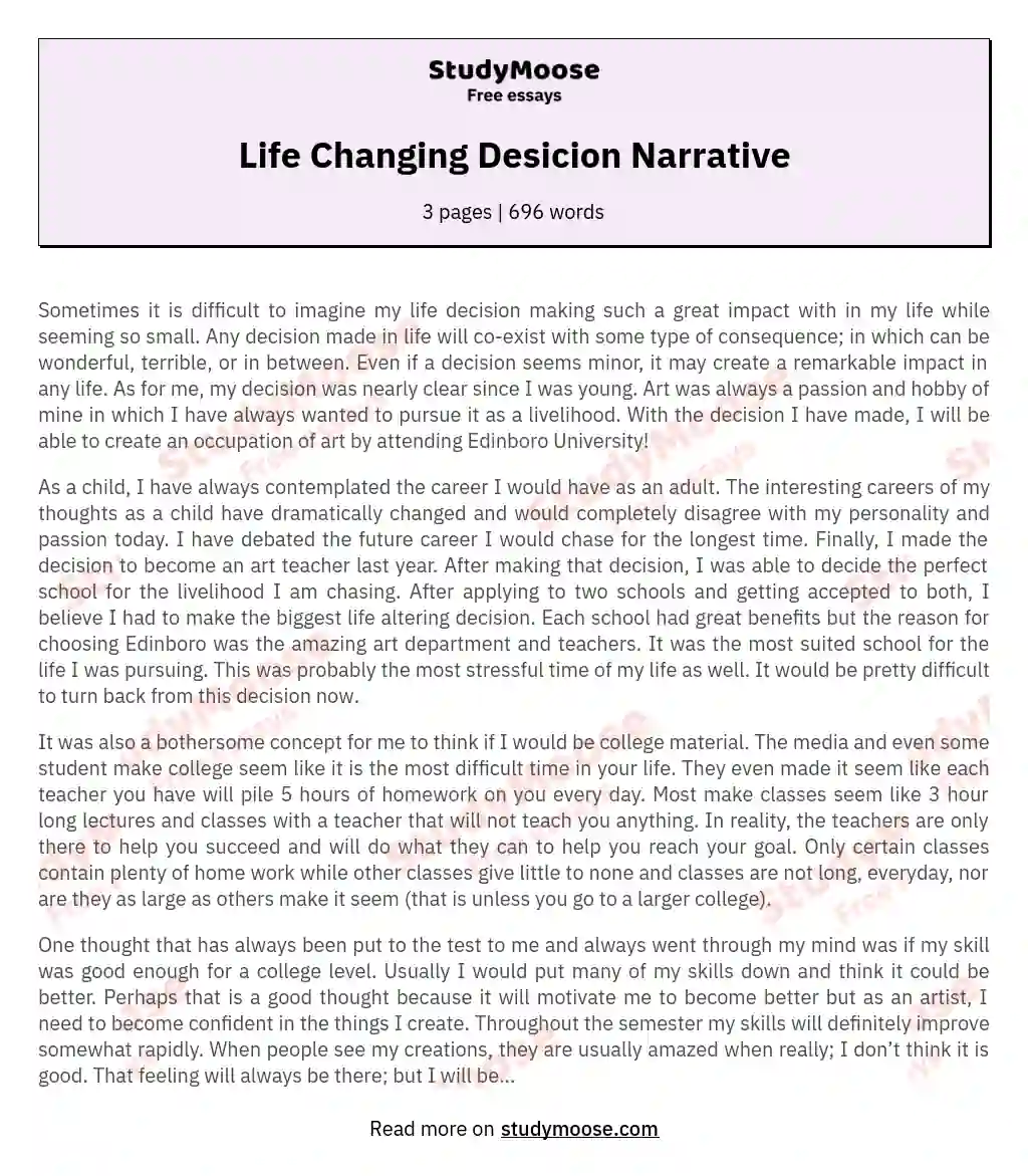 Life Changing Desicion Narrative essay