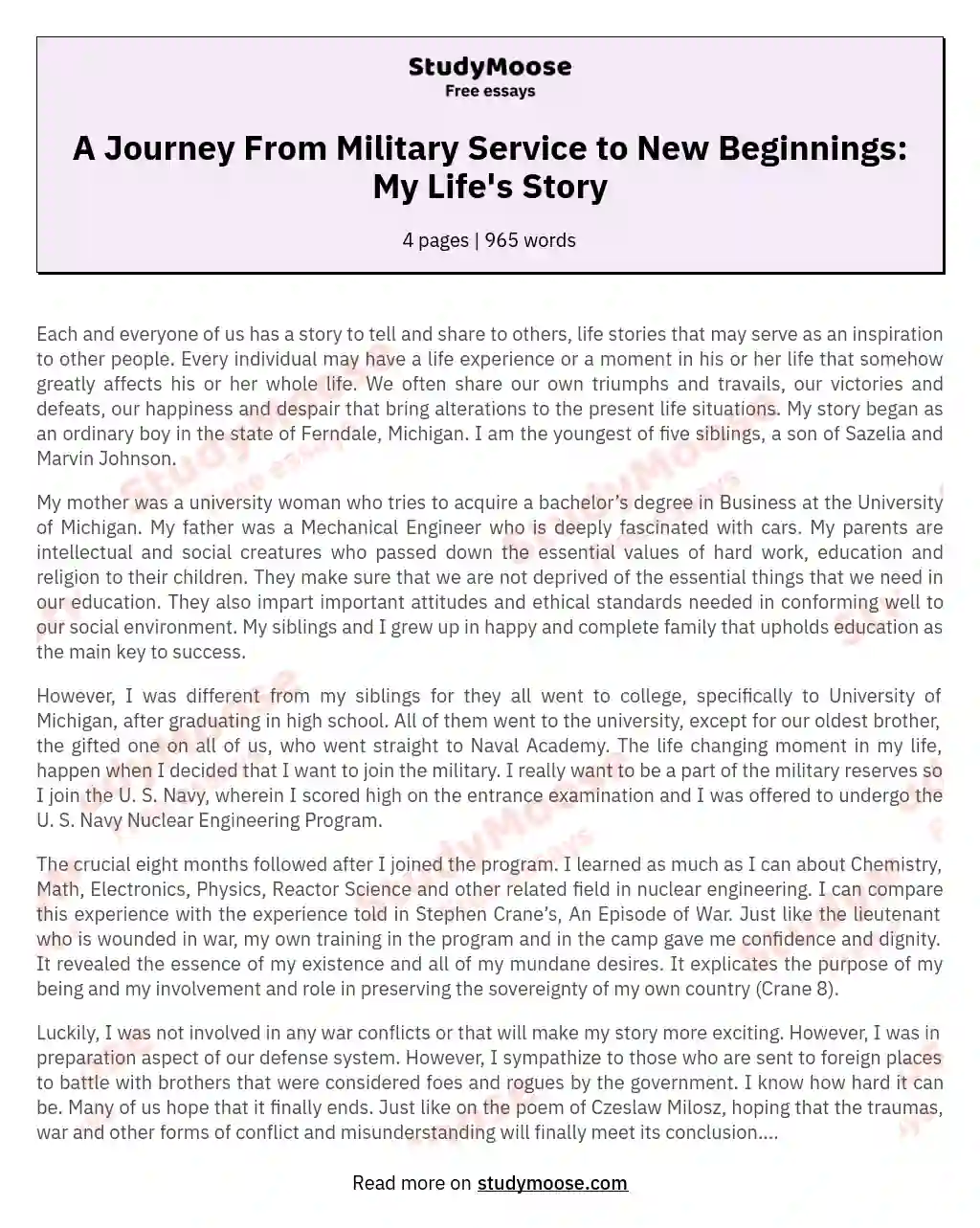 A Journey From Military Service to New Beginnings: My Life's Story essay