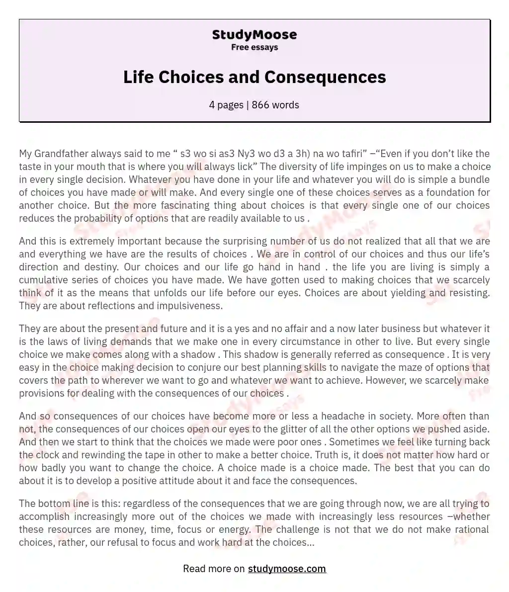 Life Choices and Consequences essay