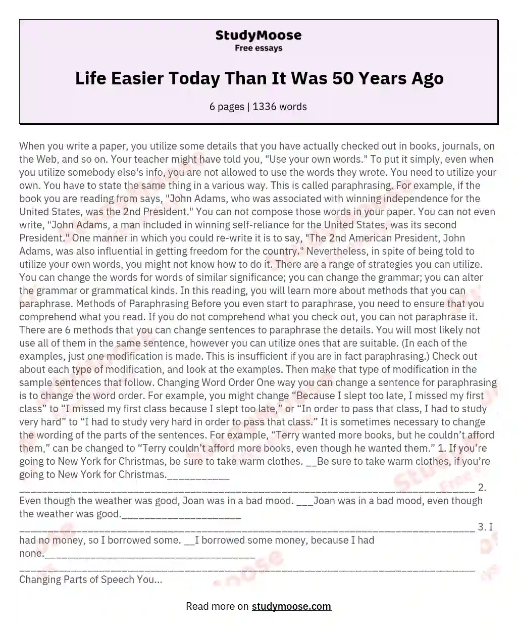 Life Easier Today Than It Was 50 Years Ago essay