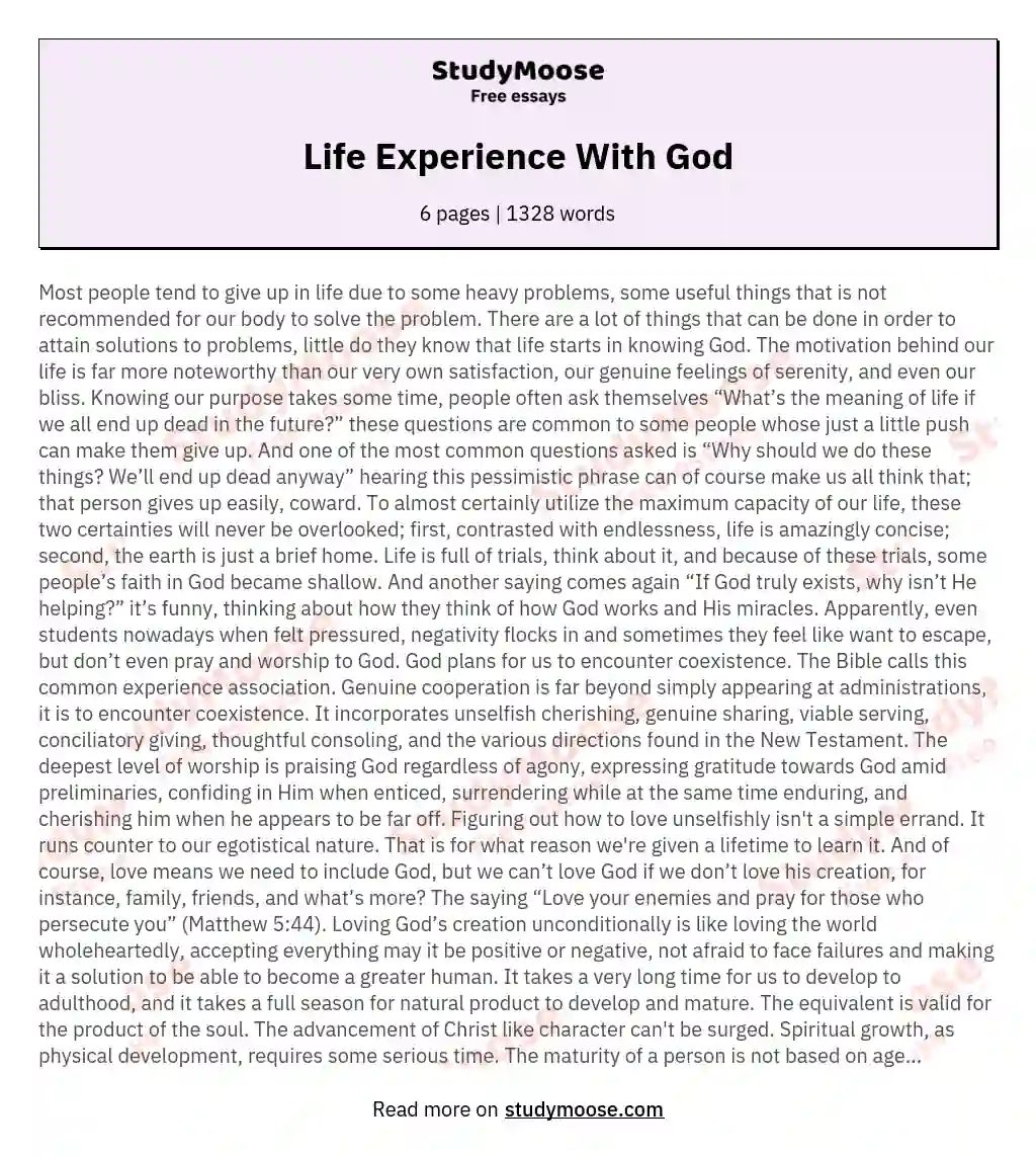 Life Experience With God essay