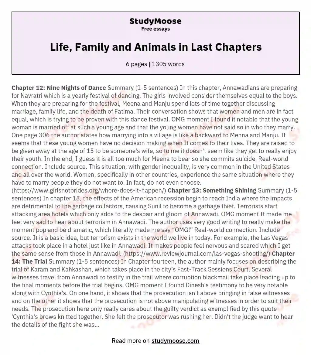 Life, Family and Animals in Last Chapters essay