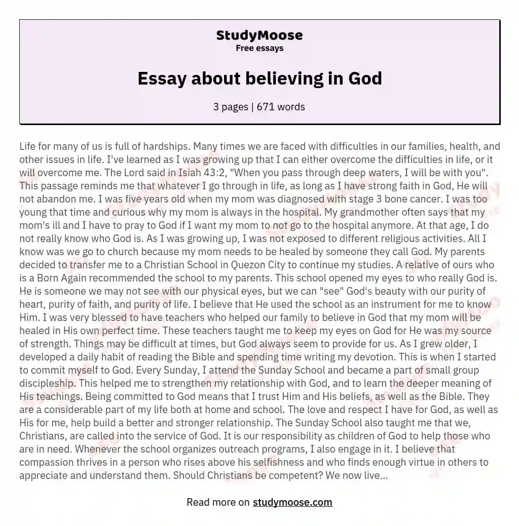 Essay about believing in God