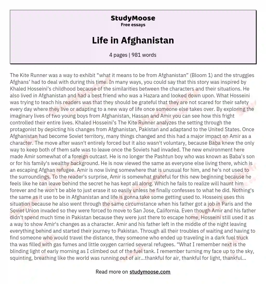 Life in Afghanistan essay