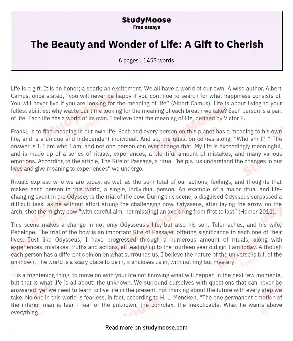 The Beauty and Wonder of Life: A Gift to Cherish essay