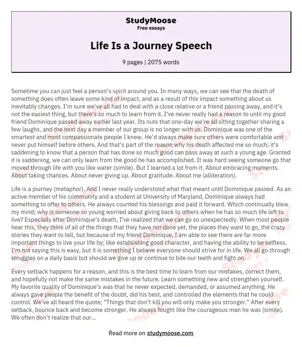 Life Is a Journey Speech
