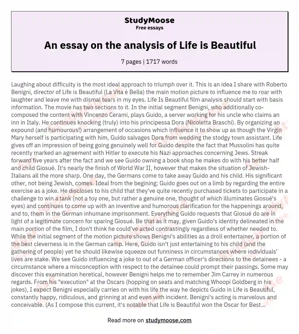 An essay on the analysis of Life is Beautiful