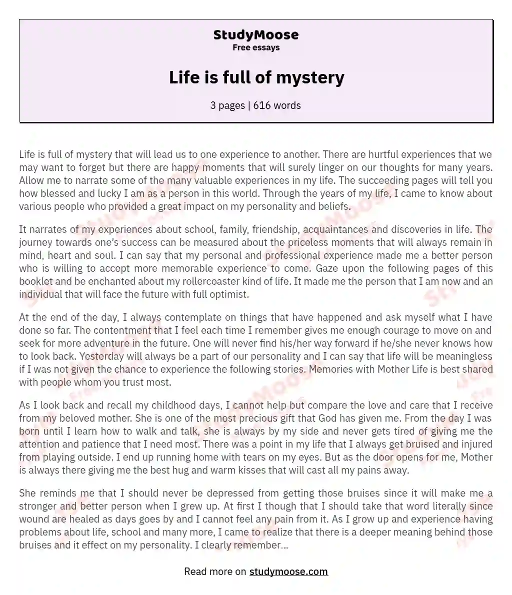 Life is full of mystery essay