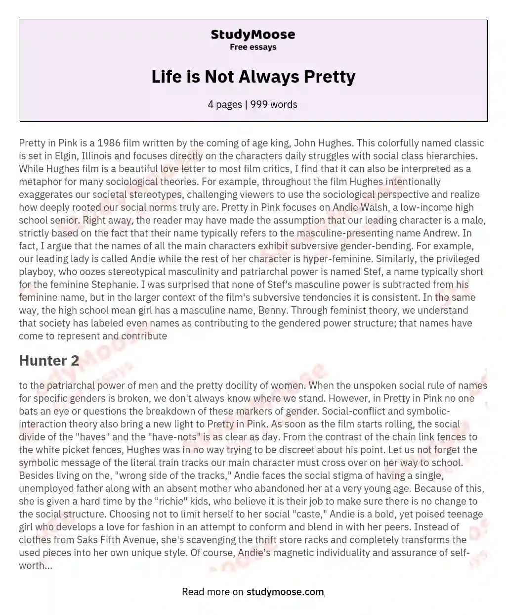 Life is Not Always Pretty essay