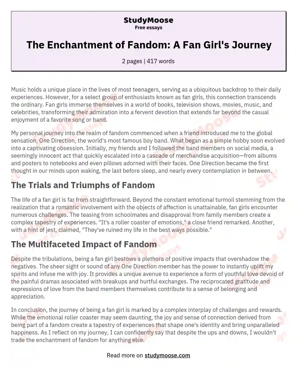 The Enchantment of Fandom: A Fan Girl's Journey essay