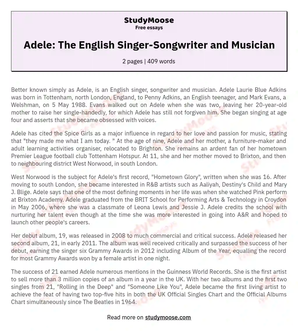 Adele: The English Singer-Songwriter and Musician